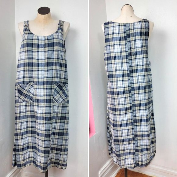 Vintage 90s Plaid Print Overall Style Maxi Dress - Picture 3 of 8